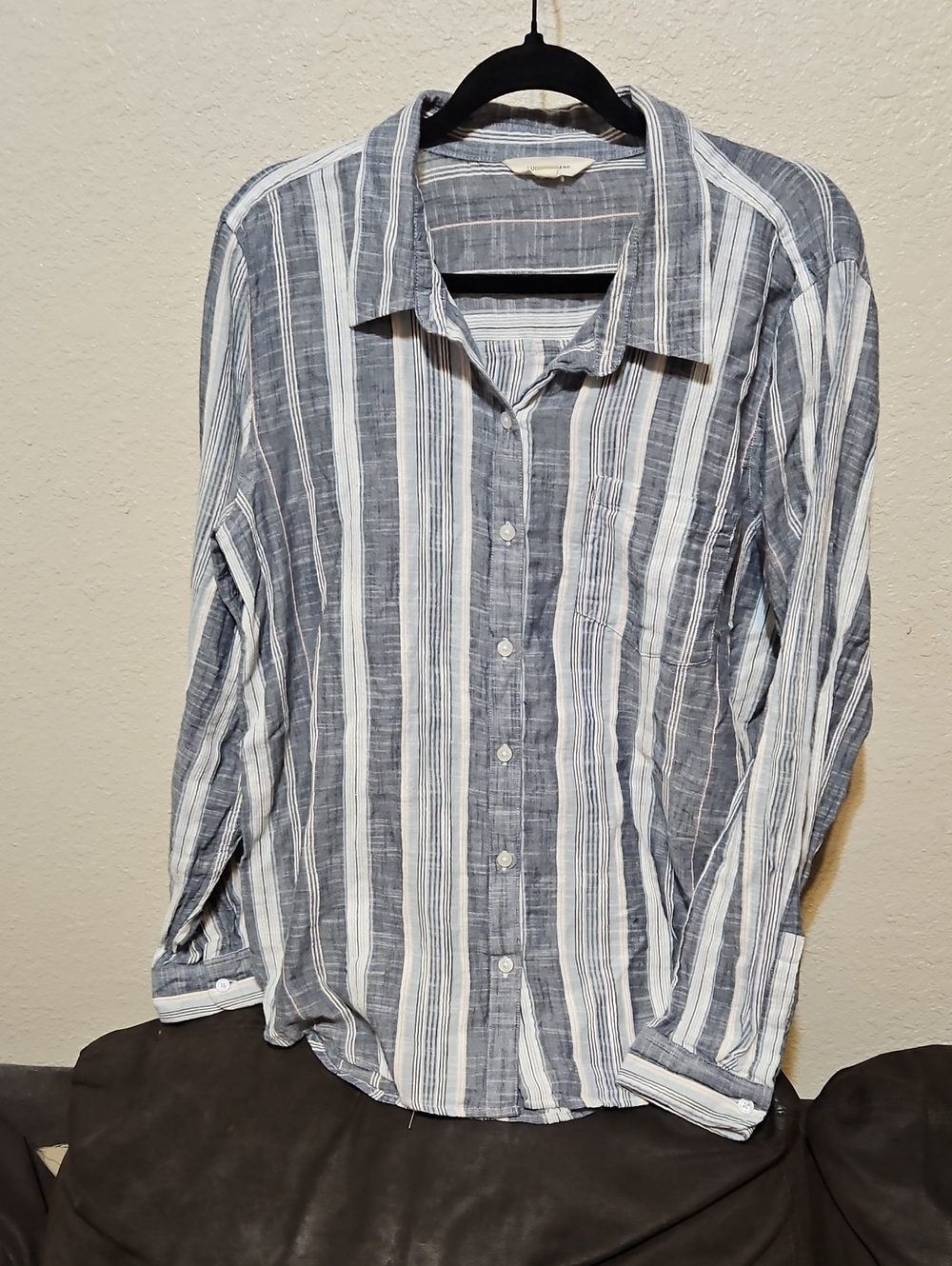 Lucky Brand Women's Blue & White And Pink Vertical Stripe Button-Down Shirt
